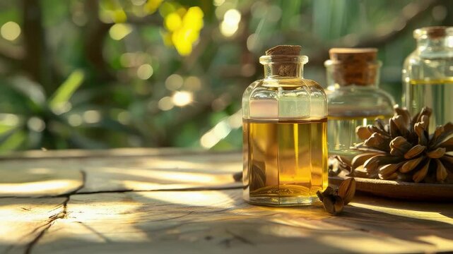 sacha inchi essential oil. Selective focus
