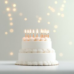 White birthday cake with candles