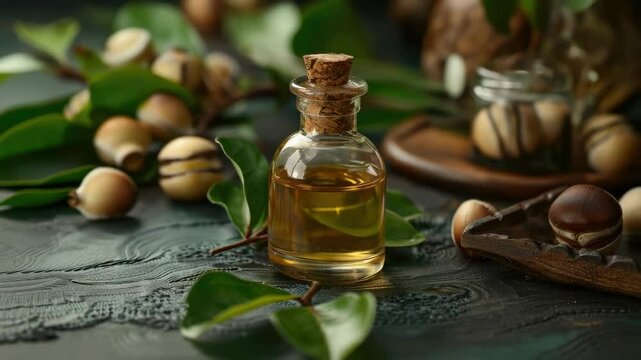 sacha inchi essential oil. Selective focus