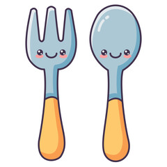 Cute Cartoon Fork and Spoon Illustration