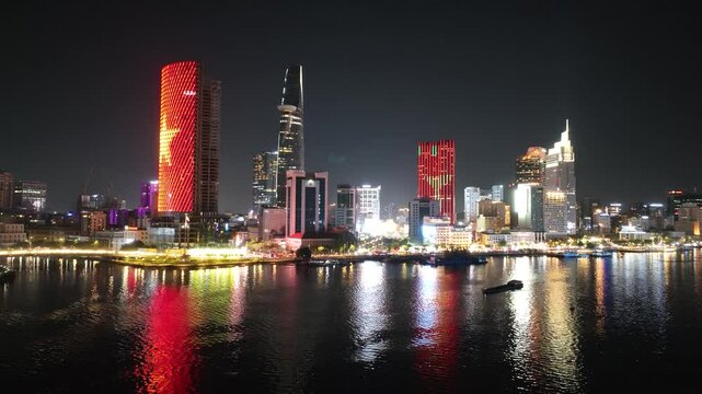 Ho Chi Minh City Vietnam modern buildings skyline at night Southeast Asia business district
