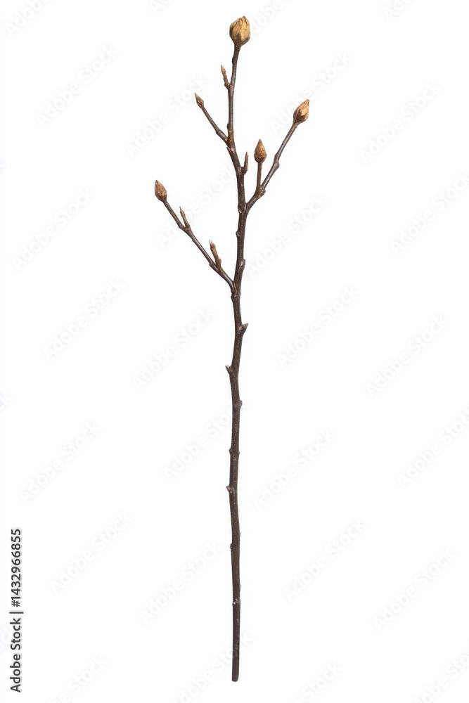 Poster elegant twig with buds against white backdrop captures the essence of spring in a minimalist style, 