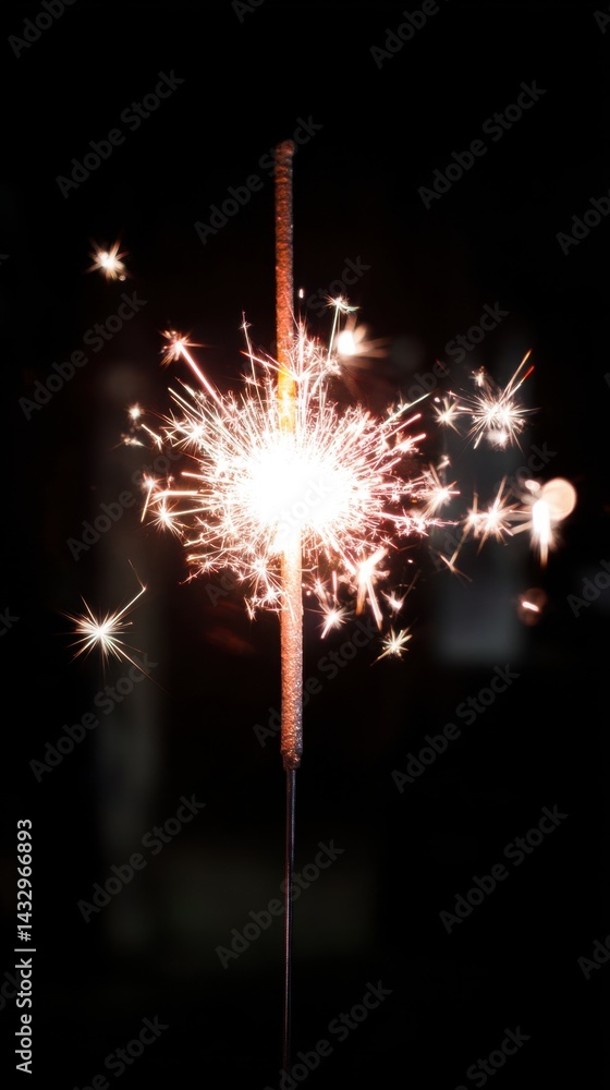 Poster captivating sparkler igniting in the darkness creating a dazzling display of light and festive mood,
