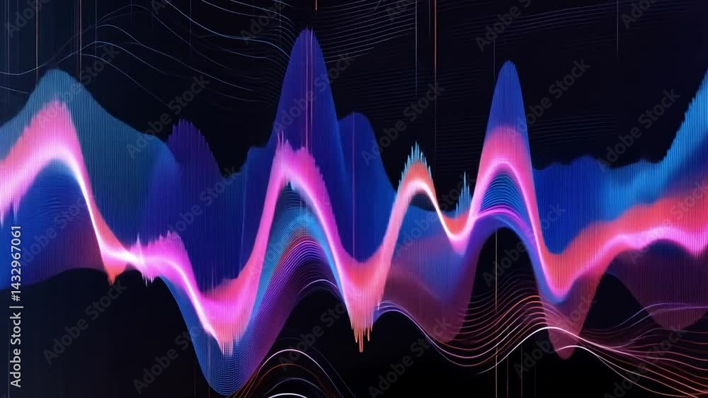 Poster vibrant abstract sound waves create dynamic visual energy, showcasing colorful audio frequencies in 