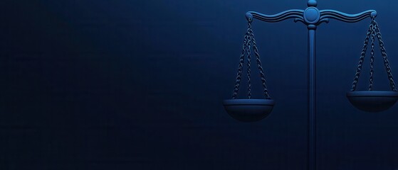 Scales of Justice in Deep Blue, Symbolizing Law, Judgement, and Legal Balance in a Courtroom Setting