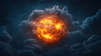 Bright orb amid cloudy sky