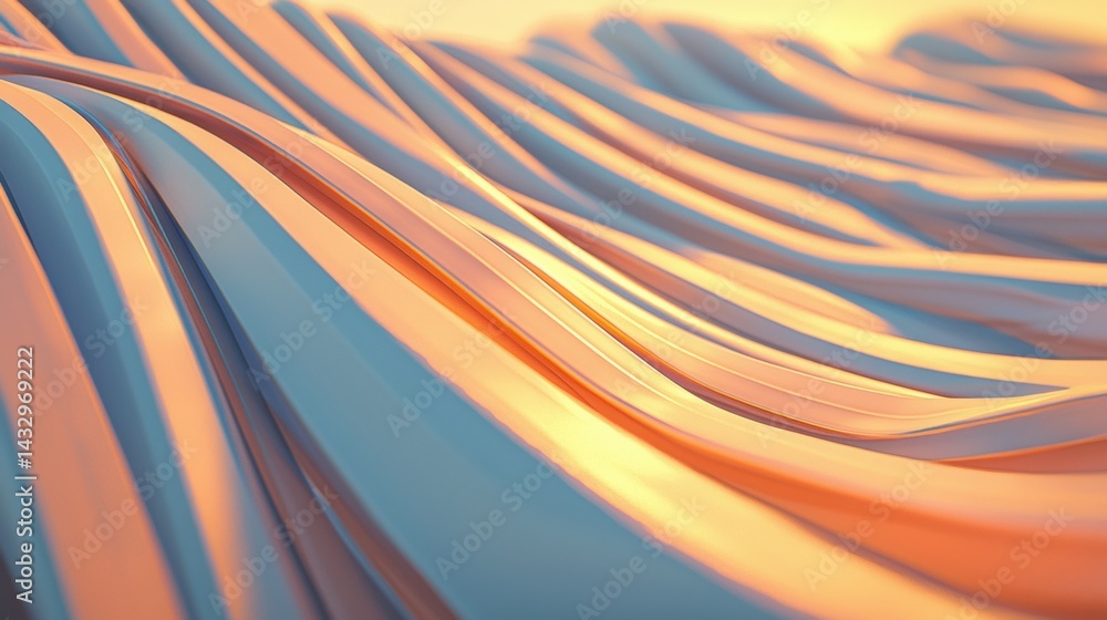 Poster a digital rendering of a wave-like pattern in shades of blue and orange.
