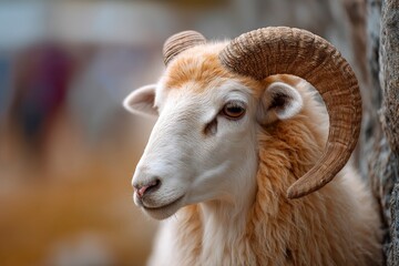 Obraz premium Ram with Horns Close Up