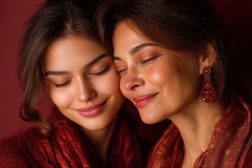 Mother and Daughter Touching Faces