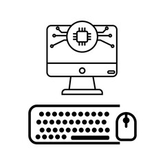 High end computer vector icon, complete with cpu monitor, keyboard and mouse