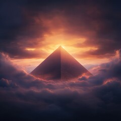 Pyramid in clouds at sunrise