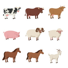 Farm Buffalo eating grass. rural animal life symbol cartoon illustration vector