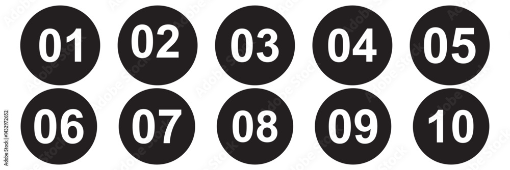 Poster bullet point, circle number font icon . typography set of round 1-9 numbers.