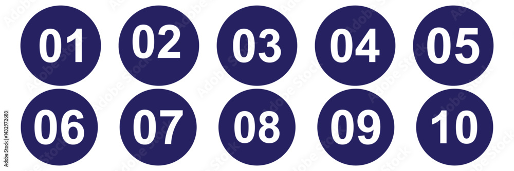 Poster bullet point, circle number font icon . typography set of round 1-9 numbers.