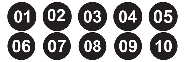 Bullet Point, Circle Number font icon . Typography Set of Round 1-9 Numbers.