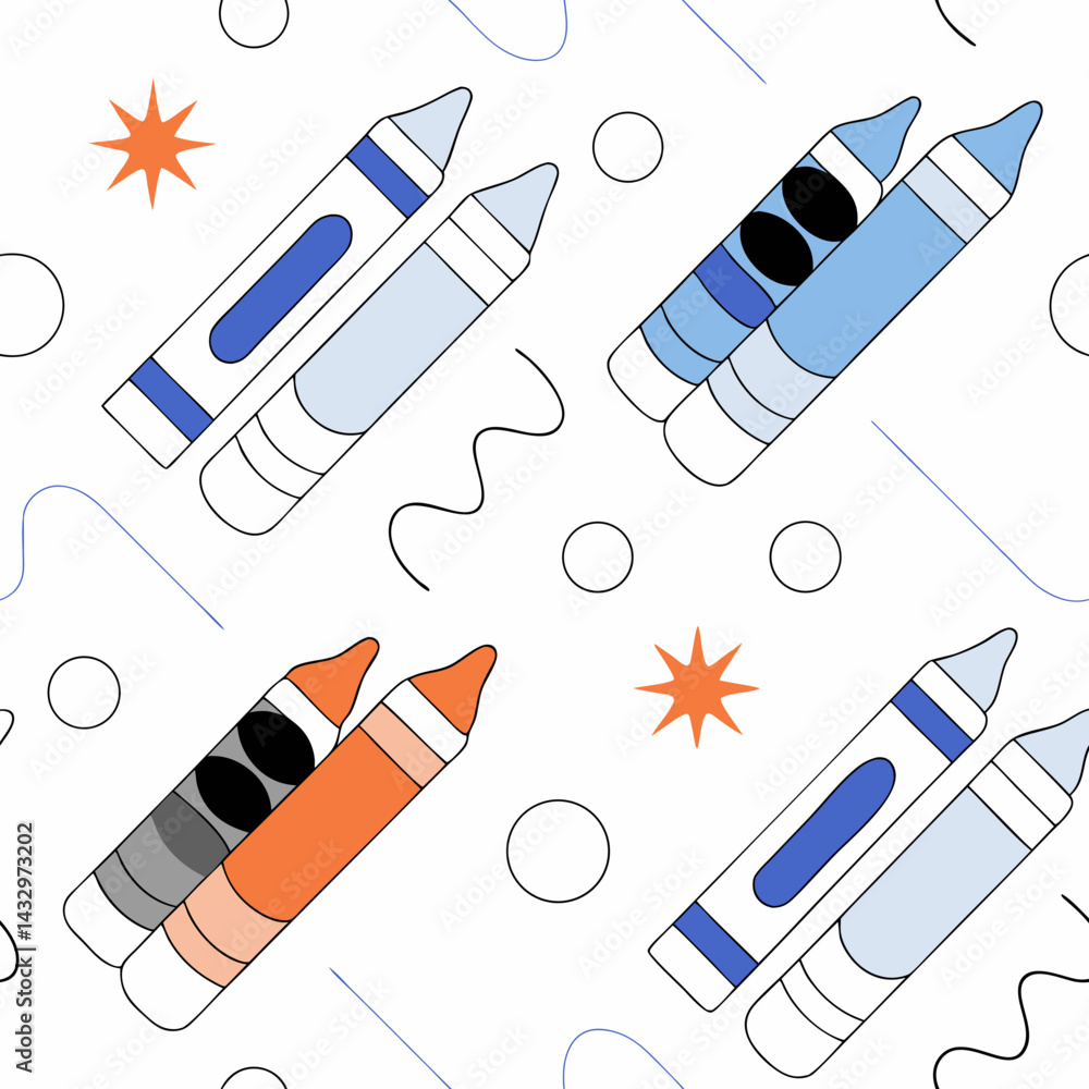 Aufkleber hand drawn seamless vector colorful crayons arranged in playful pattern with doodles and abstract sh