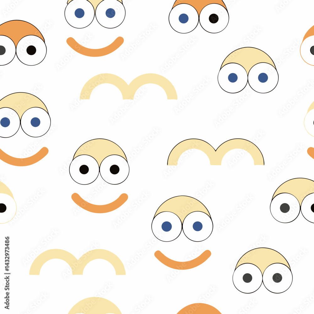 Poster hand drawn seamless vector silly faces with big eyes create playful and whimsical seamless pattern, 