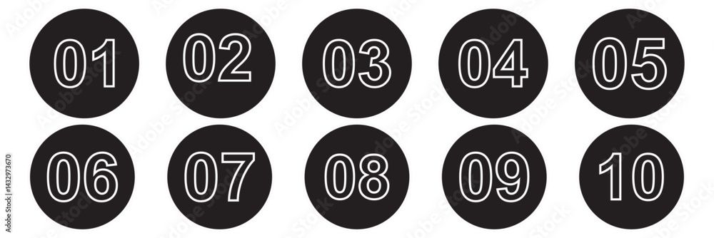 Poster bullet point set with number from 1 to 10. collection of number 