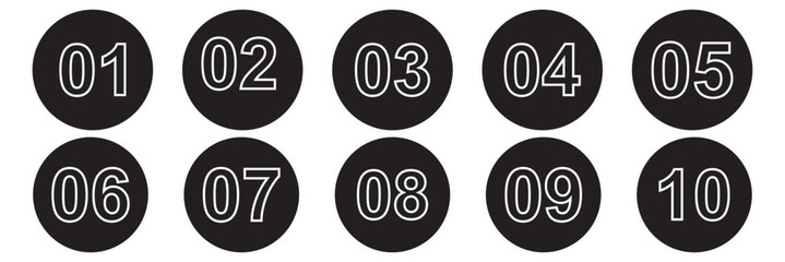  Bullet point set with number from 1 to 10. Collection of number 