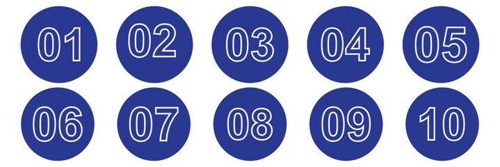  Bullet point set with number from 1 to 10. Collection of number 