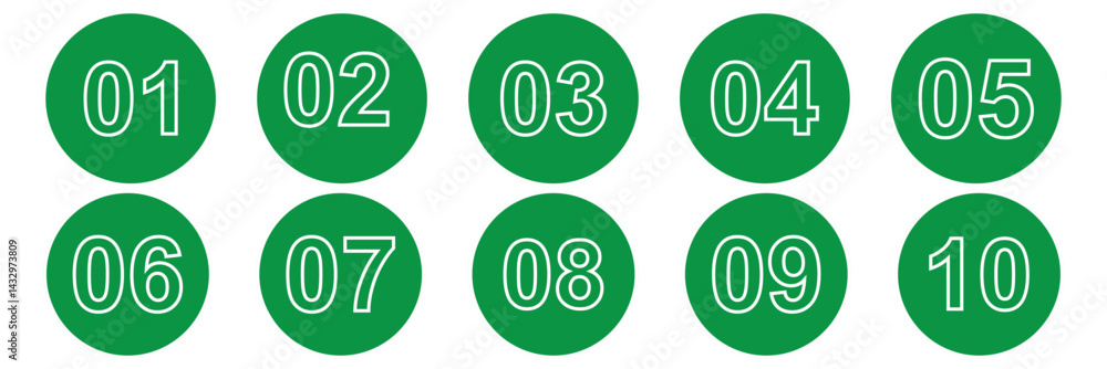 Poster bullet point set with number from 1 to 10. collection of number 