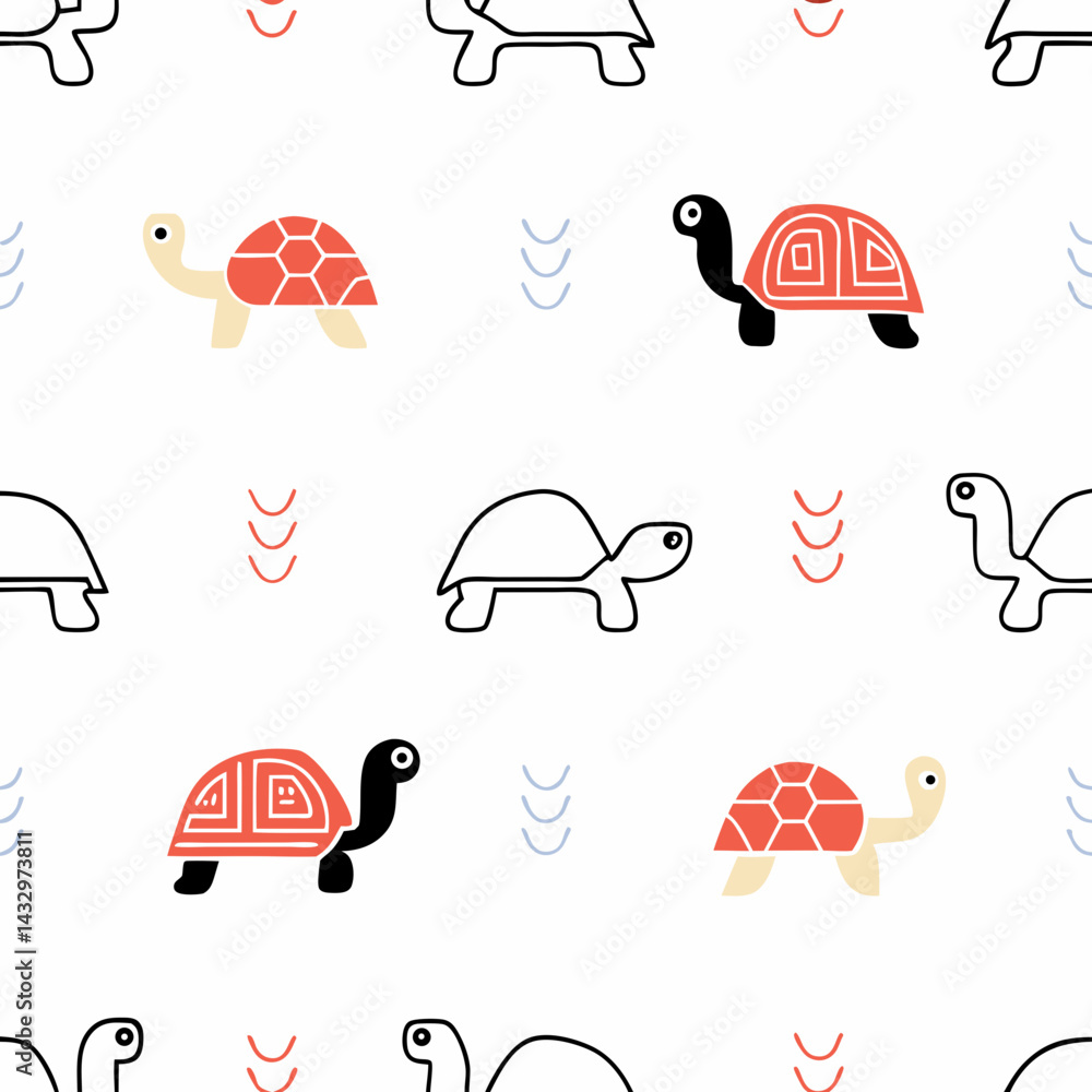 Poster hand drawn seamless vector colorful turtle patterns create playful and whimsical design, perfect for