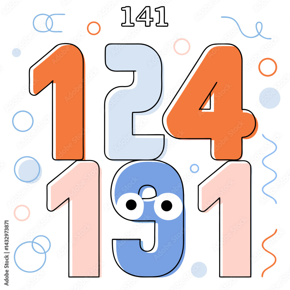 Poster hand drawn seamless vector colorful numbers with eyes and limbs create playful and engaging design, 