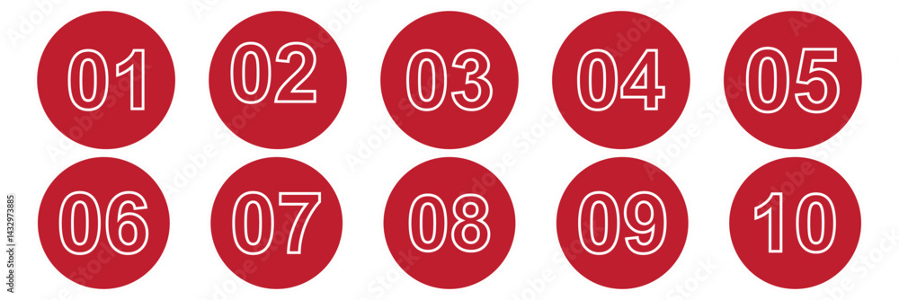 Poster bullet point set with number from 1 to 10. collection of number 