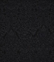 Intricate black gothic damask wallpaper, seamless floral vines , wall covering, motif, detail