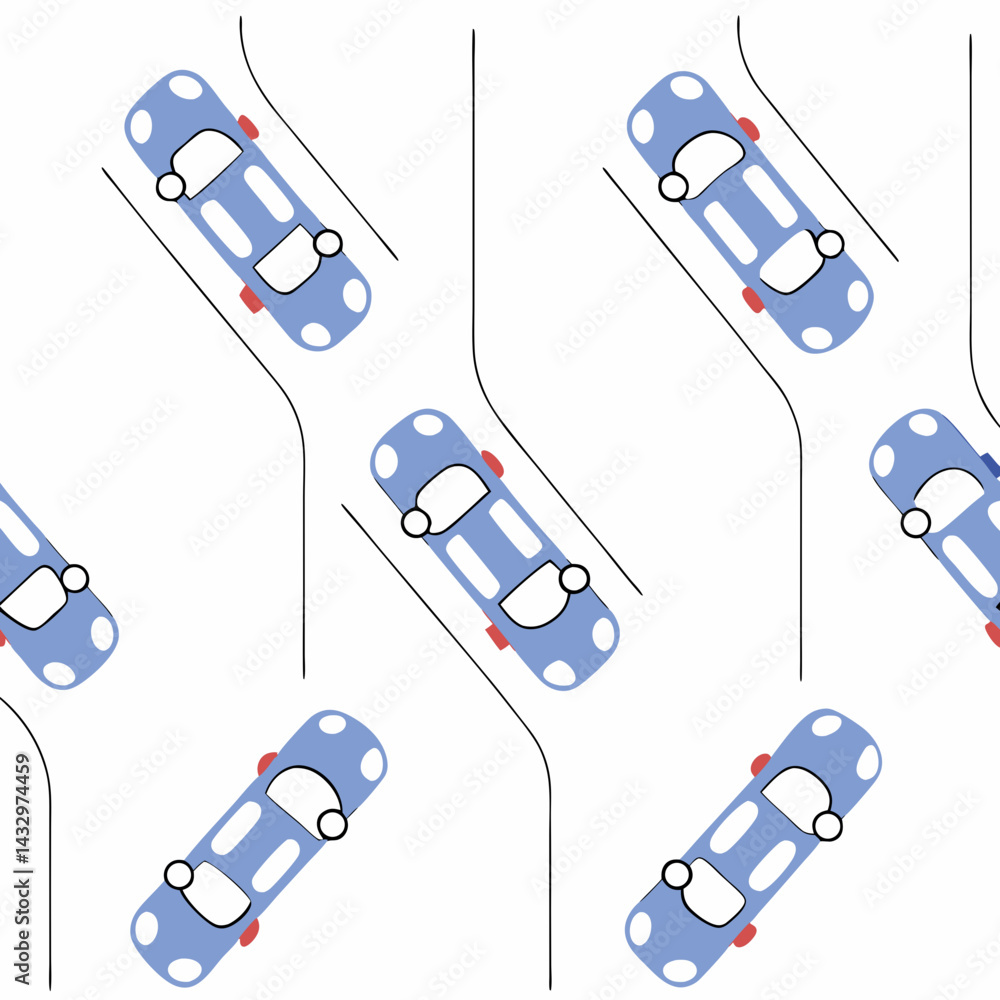 Poster hand drawn seamless vector cars racing on tracks create dynamic and exciting seamless pattern, showc