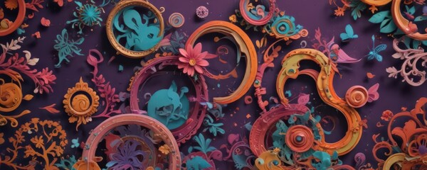 Colorful layered die-cuts, whimsical shapes, decorative elements, cardstock, celebration, design