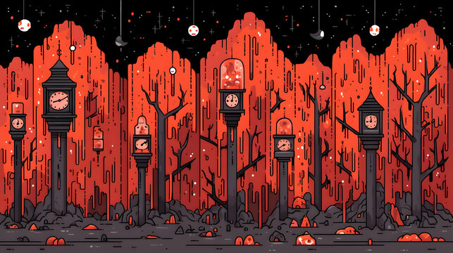 landscape with floating books and whimsical creatures