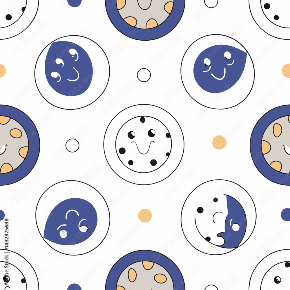 Poster hand drawn seamless vector cute cookies with smiling faces create joyful seamless pattern, perfect f