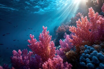 Naklejka premium Underwater Coral Reef with Sunlight