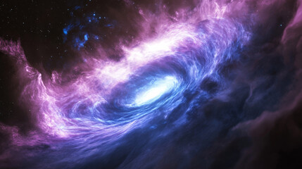 mesmerizing galaxy swirls with vibrant shades of purple and blue, surrounded by twinkling stars and ethereal nebulae, creating sense of wonder and cosmic beauty