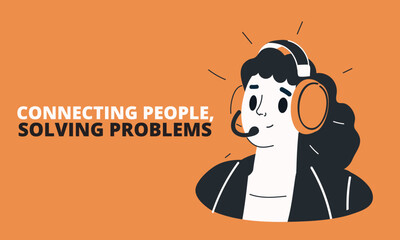Vector illustration of a woman operator with a headset, representing communication, customer service, and professional support