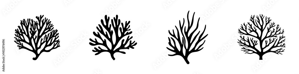 Poster black coral icons displayed in a minimalistic design showcasing various shapes and sizes