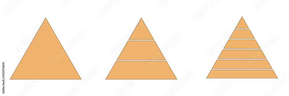 Poster triangular pyramid infographic vector icon . triangle hierarchy data segments collection. business c