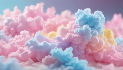 Fototapeta premium Blurred pink blue yellow ombre, fluffy cotton candy effect, light, ethereal