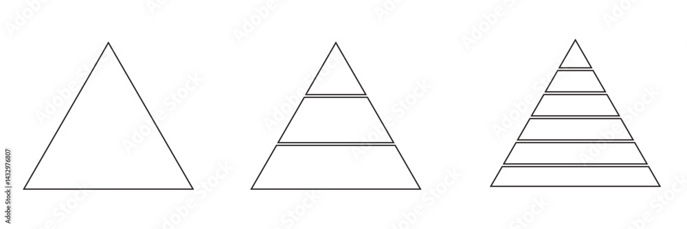 Poster triangular pyramid infographic vector icon set. pyramid infographic templates collection. triangle h