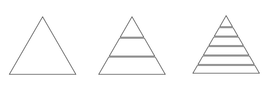 Triangular pyramid infographic vector icon set. pyramid infographic templates collection. Triangle hierarchy data segments collection.