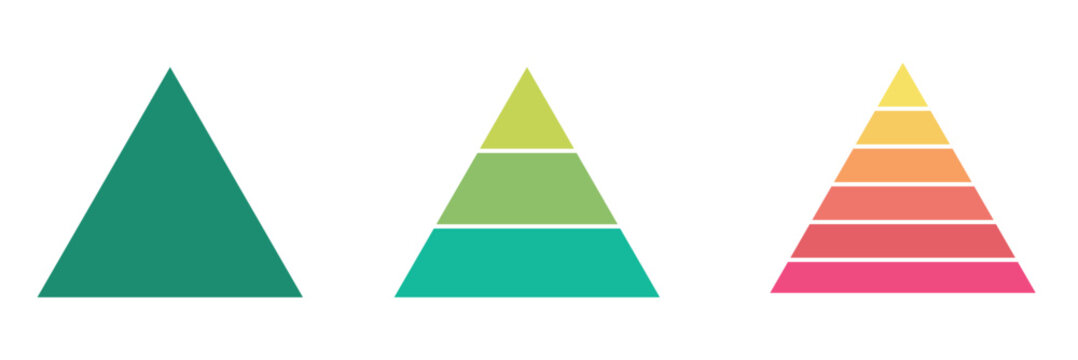 Triangular pyramid infographic vector icon set. pyramid infographic templates collection. Triangle hierarchy data segments collection.