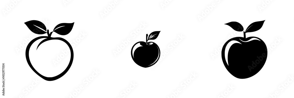 Poster simple black apple icons with varying size and design for seamless graphic use in modern digital pro