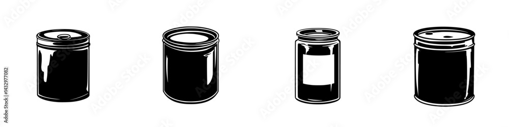Poster collection of black icon containers in various shapes and sizes for design use