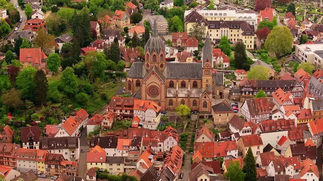 dom church and old city of heppenheim germany 4k 50fps video