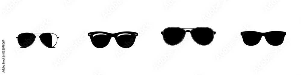 Poster black icon design featuring various styles of sunglasses arranged horizontally on a plain background