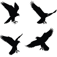 Flying birds silhouettes isolated on white background, vector. Set of flying birds, illustration.