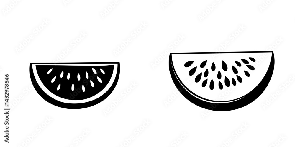 Poster stylized black icons of watermelon slices on a simple background showcasing two distinct designs and