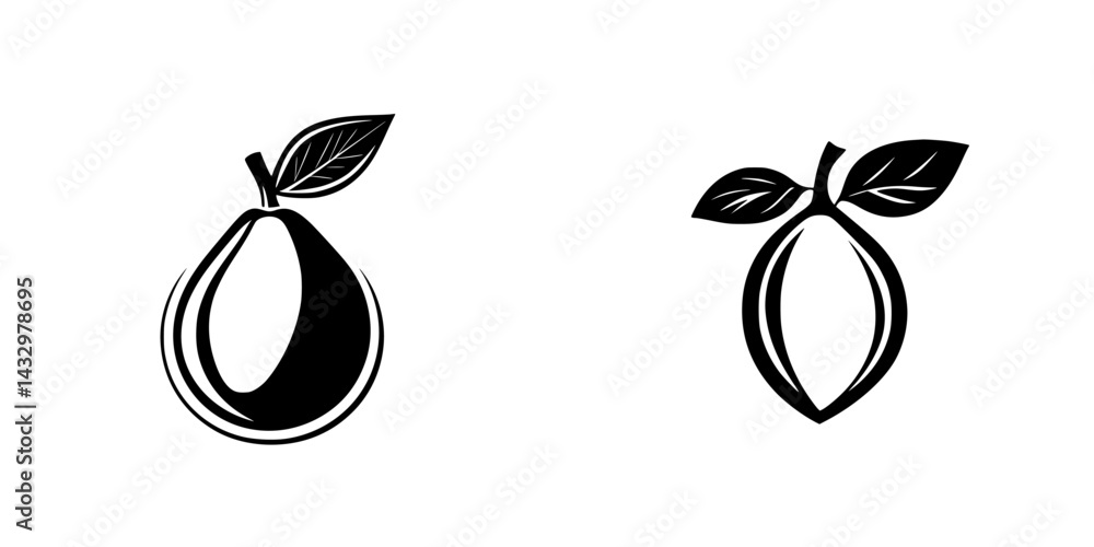 Poster black icons representing two different stylized seeds with leaves, designed for modern graphics and 