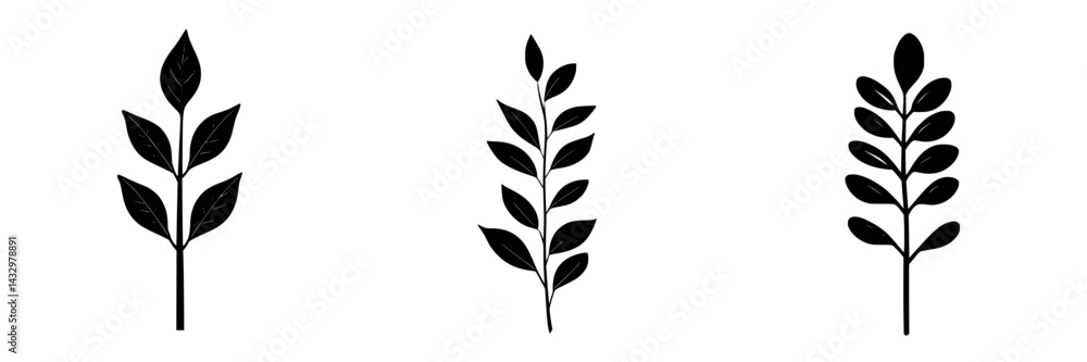Poster leaf patterns of black icons showcasing various shapes and sizes for design inspiration